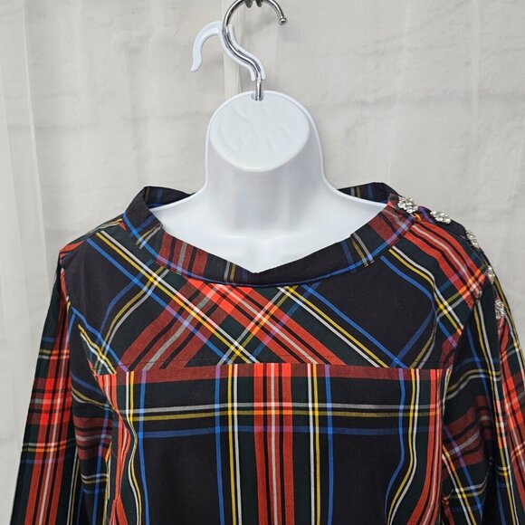 J. Crew Blue Red Plaid Preppy Blouse Hi-Low 10T - Picture 2 of 11